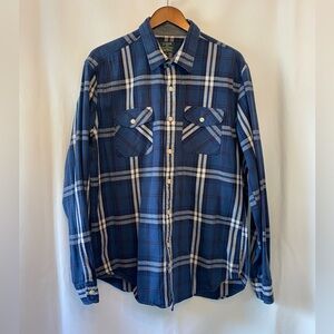 J. Crew Mens 100% Cotton Blue Heavyweight Flannel Button Up Shirt XL Workwear